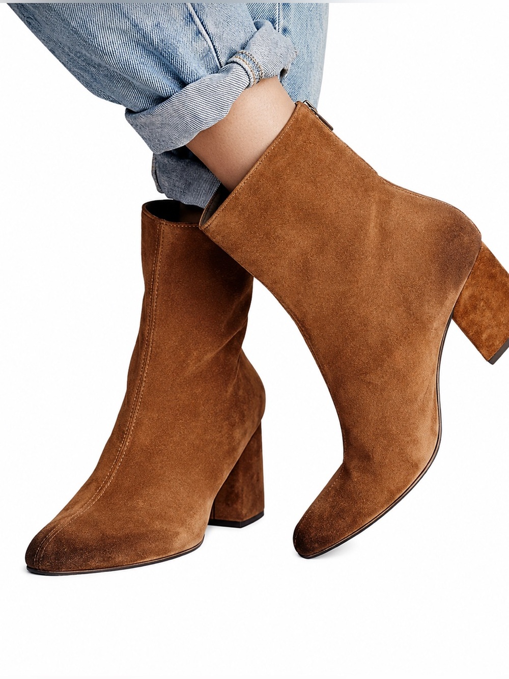 Free People Cecile Brown Suede Ankle Boots Block Heel Back Zip EU 41